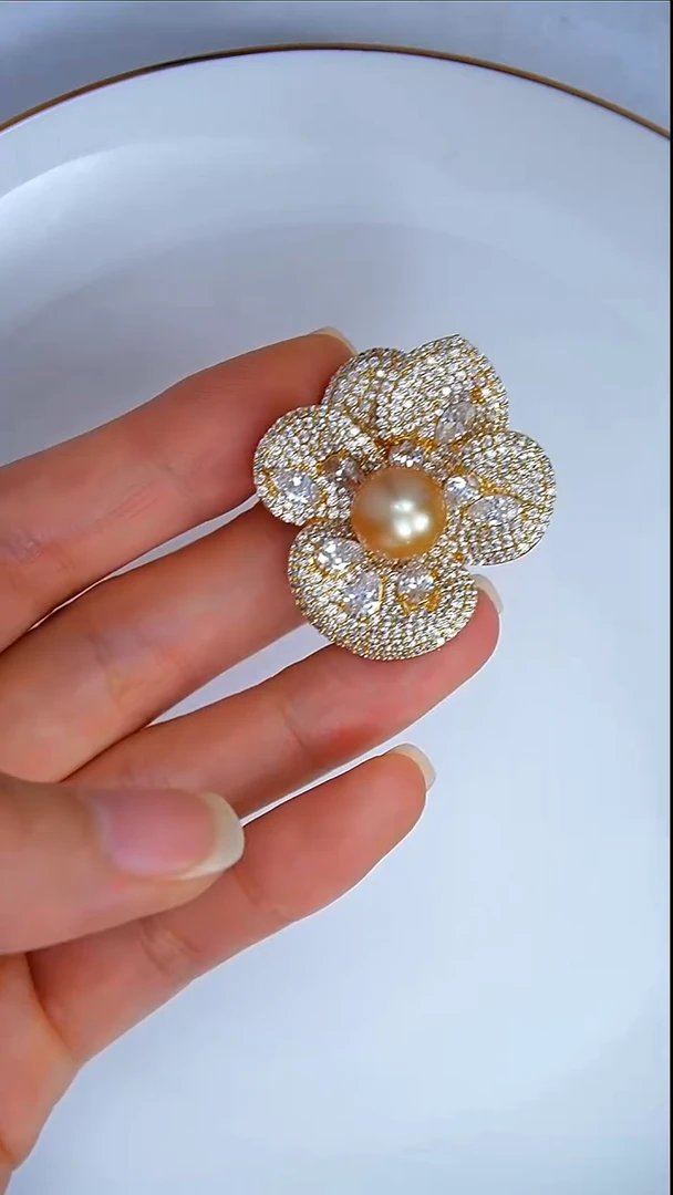 合金胸针海水珍珠天然海水南洋金珠胸针