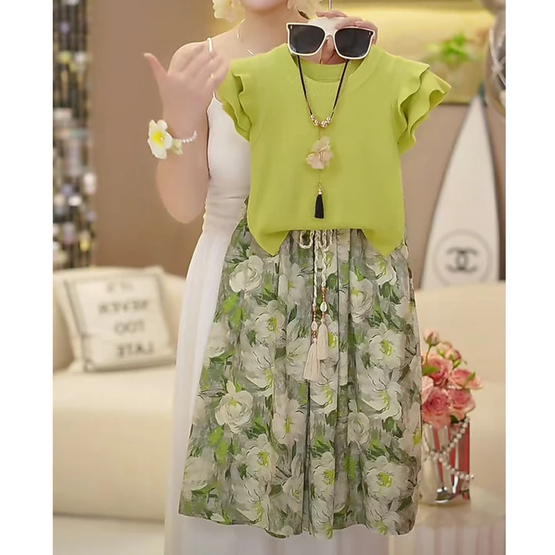 女童套装夏季2025新款爆款儿童洋气女大童雪纺冰丝阔腿裤短袖T恤