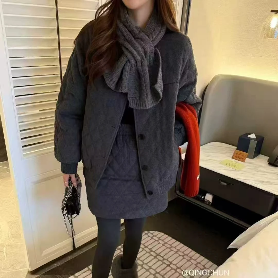 88035•菱格套装 YR# 90绒休闲菱格圆领套装•