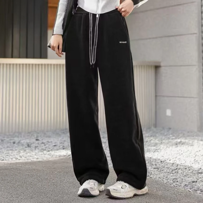 冬季2025加绒加厚休闲阔腿针织裤女童青少年洋气      休闲裤