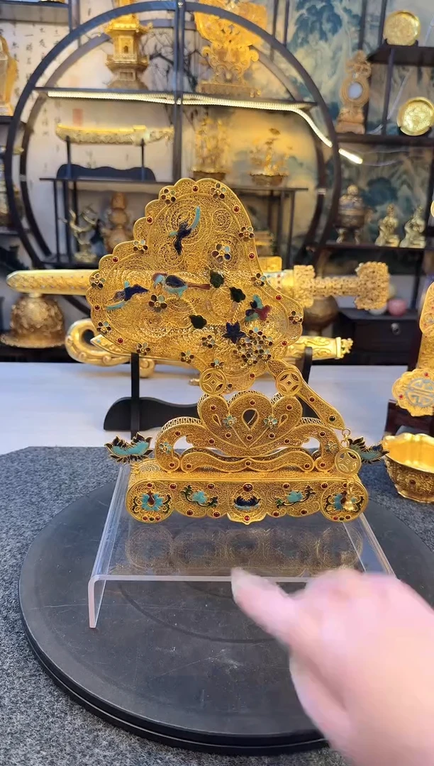 【闪购商品】精美紫铜鎏金花丝扇子1个