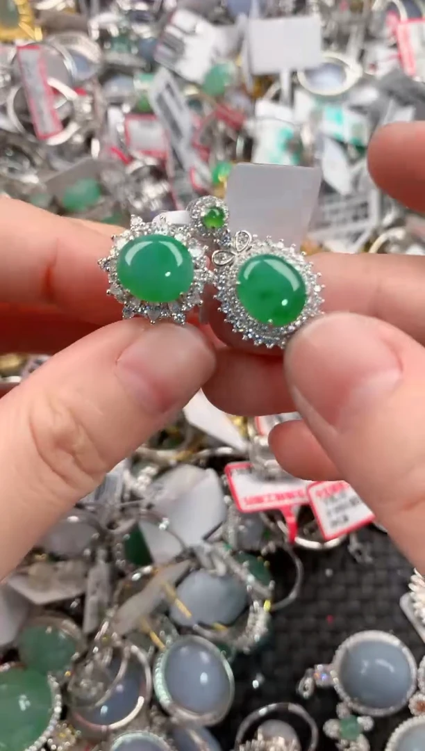 银S925镶嵌戒指翡翠11*11*11----6