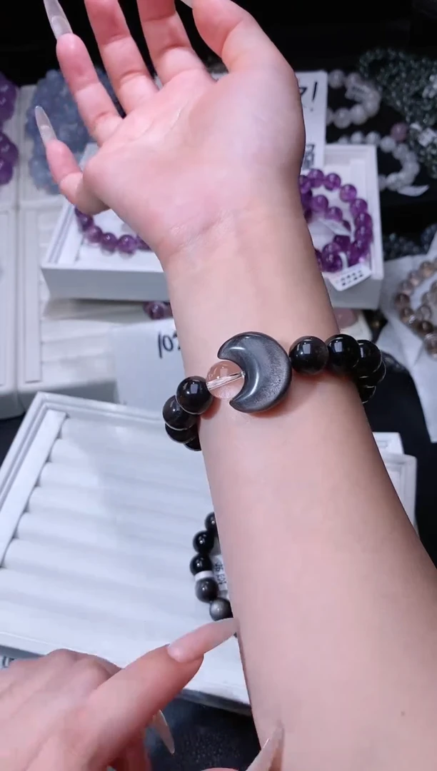 黑曜岩未镶嵌手链624.23银曜手串 多样性发其一