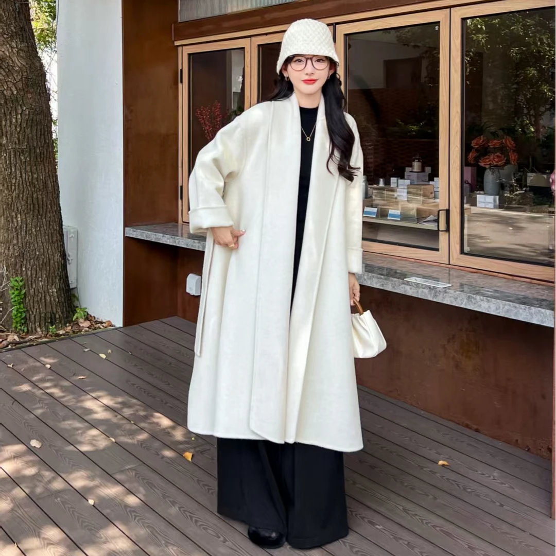 冬季长款2025气质厚款长袖宽松型毛呢外套韩版秋冬时尚过膝百搭