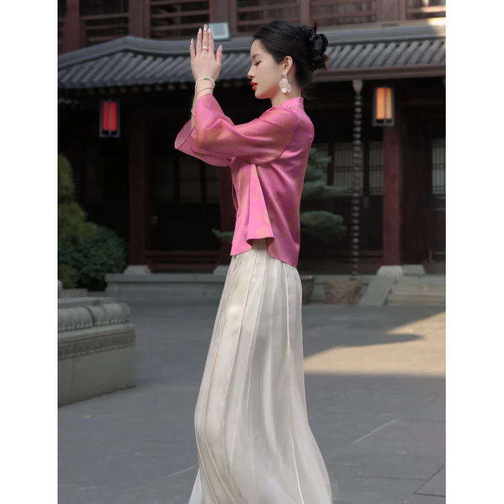 【嫣红】新中式国风2025春夏新款提花衬衫显瘦气质上衣MCGSY0358