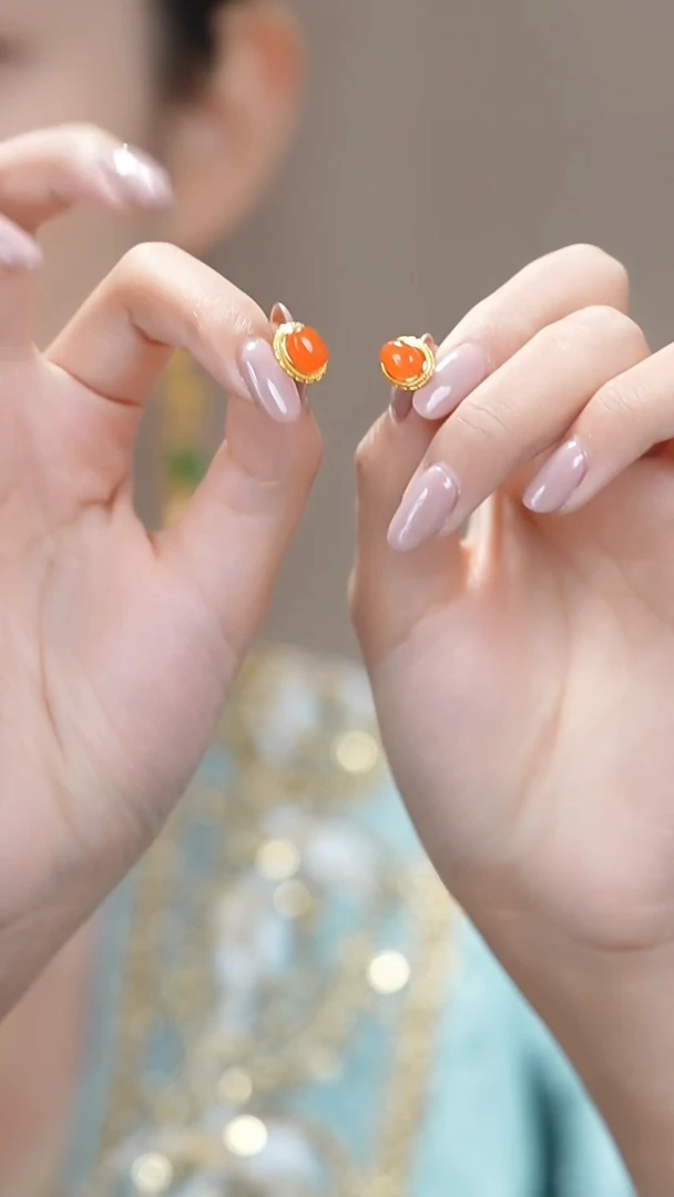 南红玛瑙银S925镶嵌耳饰新款