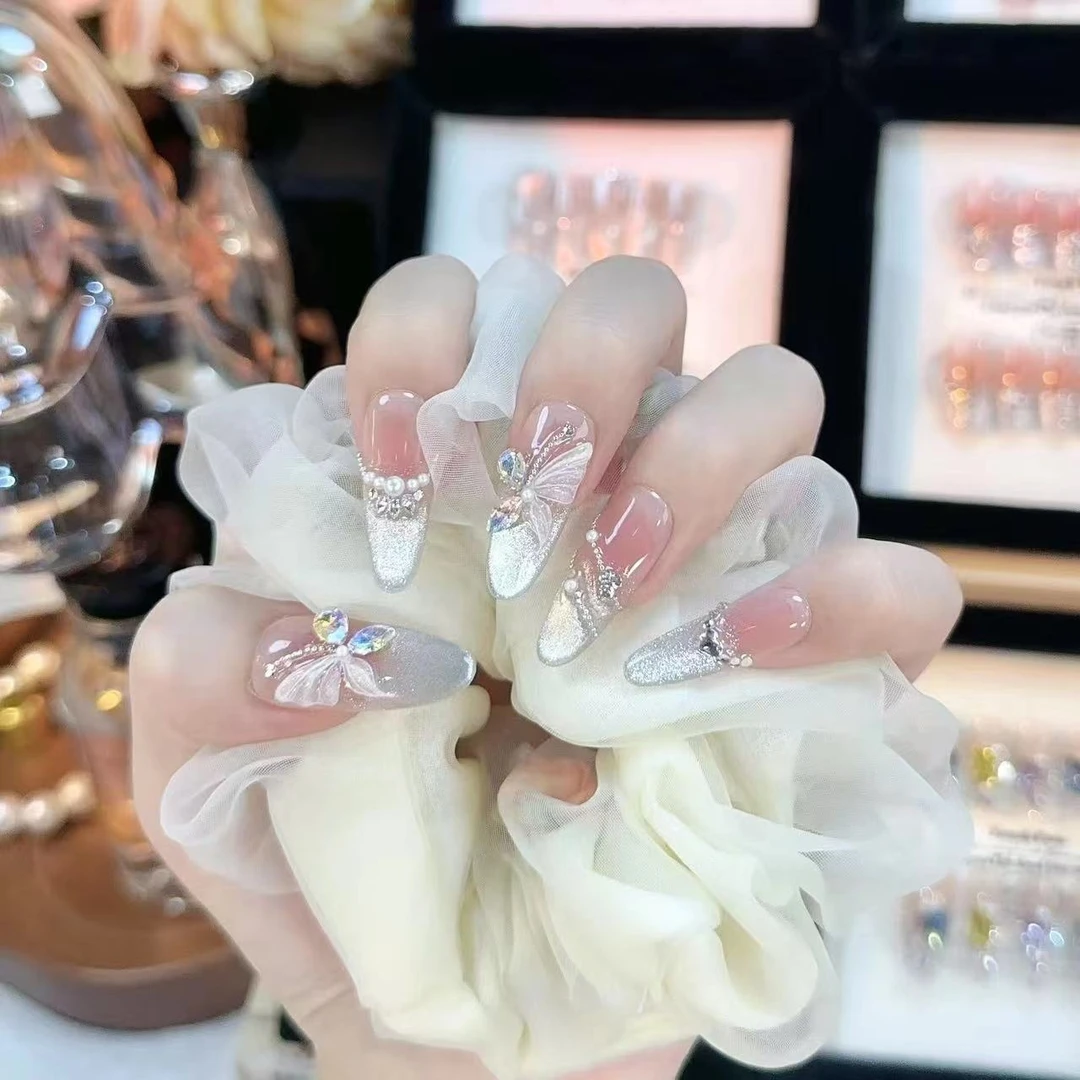 【比翼双飞】纯手工穿戴甲猫眼气质显白温柔蝴蝶百搭款美甲贴可拆卸