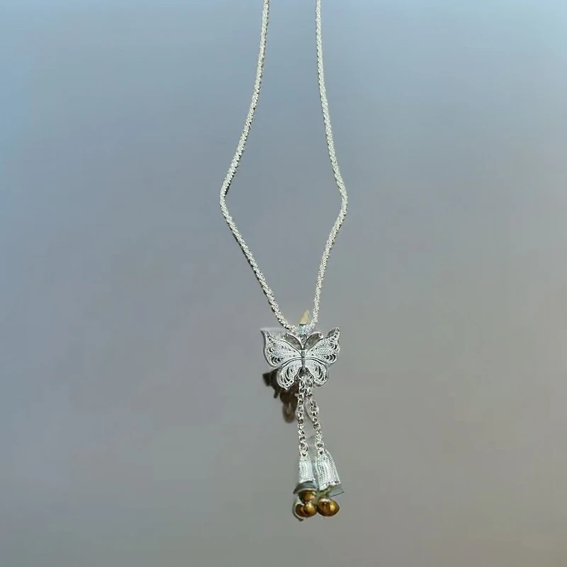 实心精品项链  银饰品蝴蝶铃兰花项链8g（无礼盒）051