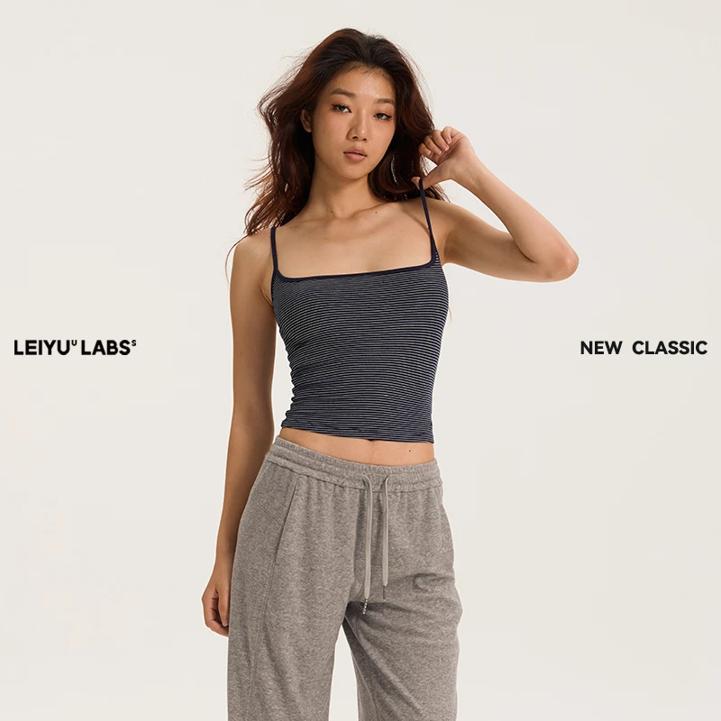 LEIYU LABS撞色条纹针织吊带背心女时尚收腰显瘦紧身上衣