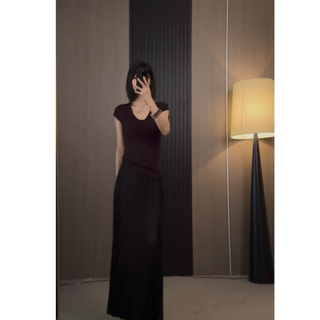 【ZZ严选】78212后背镂空冰曲针织短袖T恤女法式轻奢高级感上衣春夏