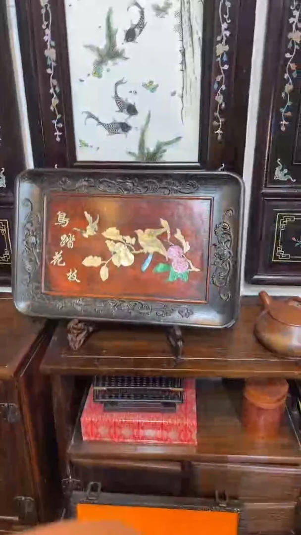 非洲紫檀（红花梨）鸟踏花枝36x24cm赏盘无底座