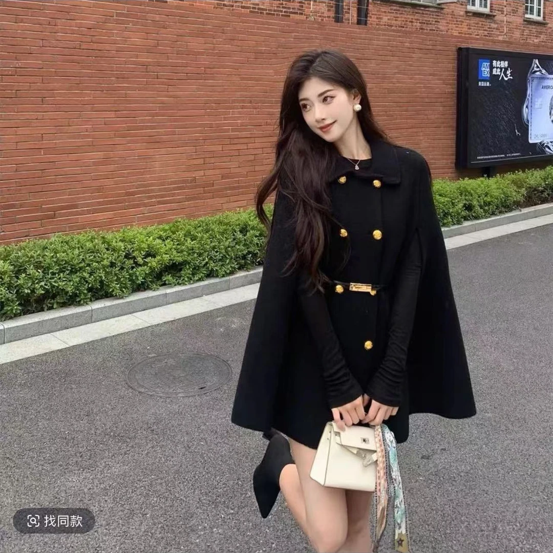 118气质慵懒风斗篷外套无袖显瘦小个子短款时尚黑色韩版洋气网红