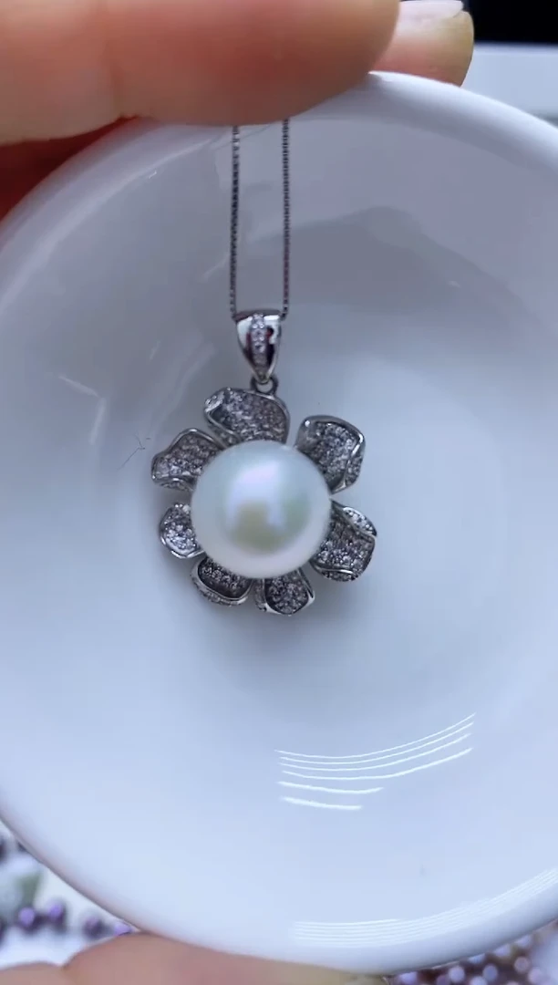 银S925镶嵌淡水珍珠耳饰吊坠