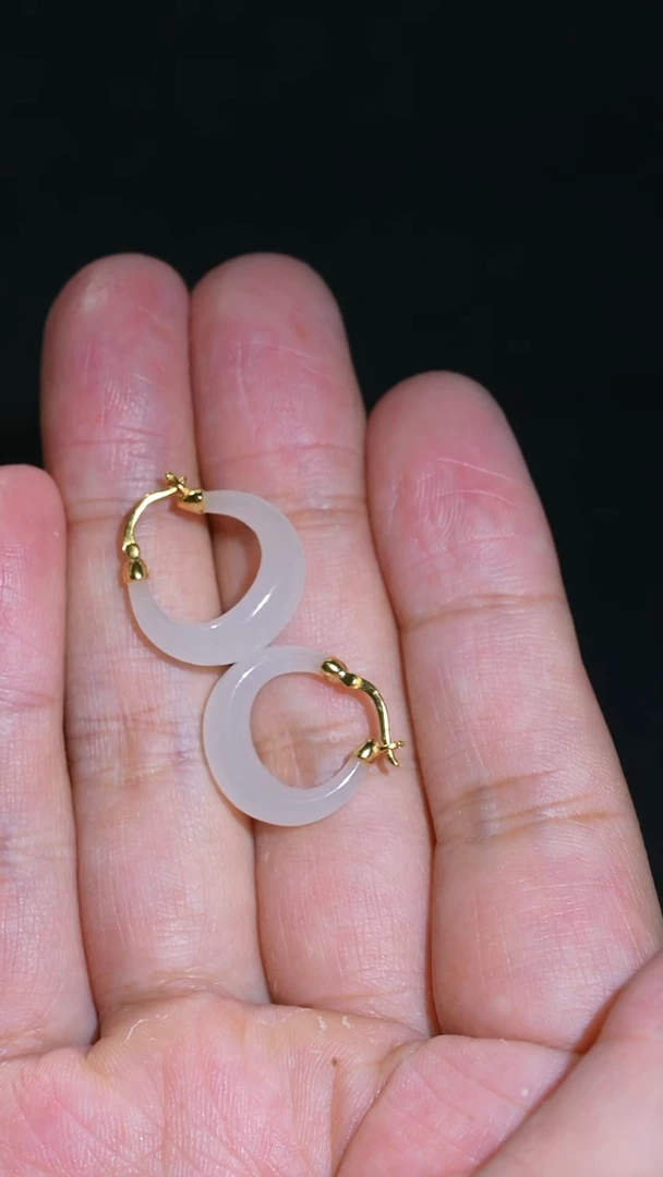 银S925镀金镶嵌和田玉耳饰31