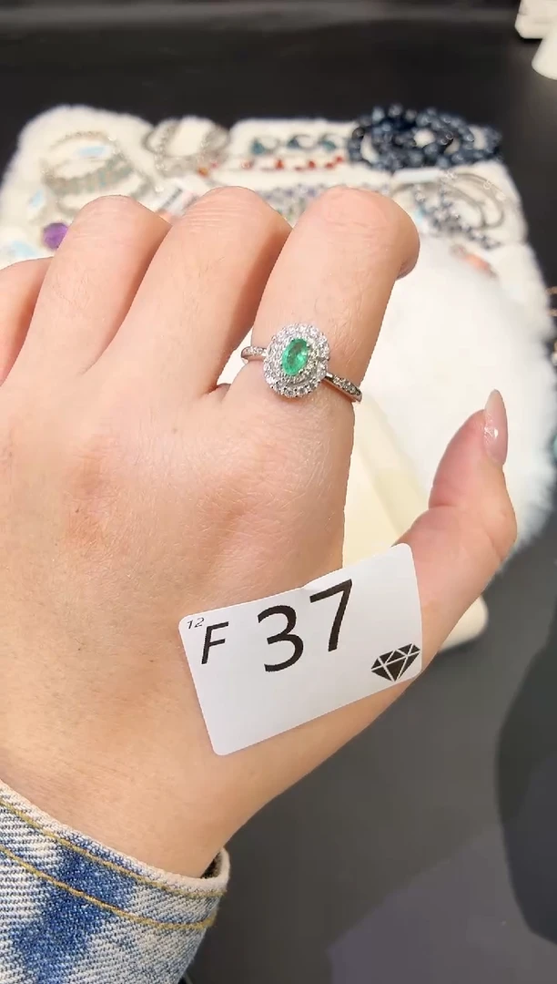 银S925镶嵌戒指祖母绿多样性发一F37