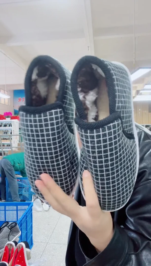 牛筋底黑格子棉鞋37码