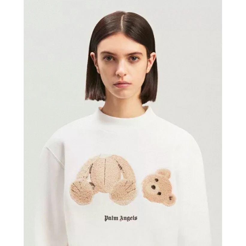 全新未使用 Palm Angels 白色 小熊印花圆领套头卫衣