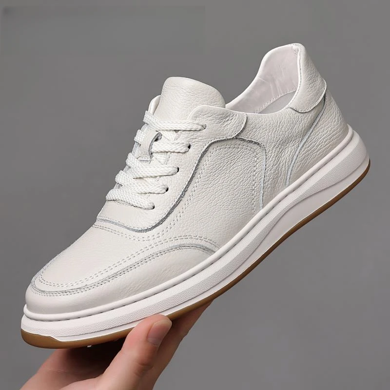 淳启男鞋秋季白色透气时尚软底软面皮鞋男板鞋百搭运动休闲鞋