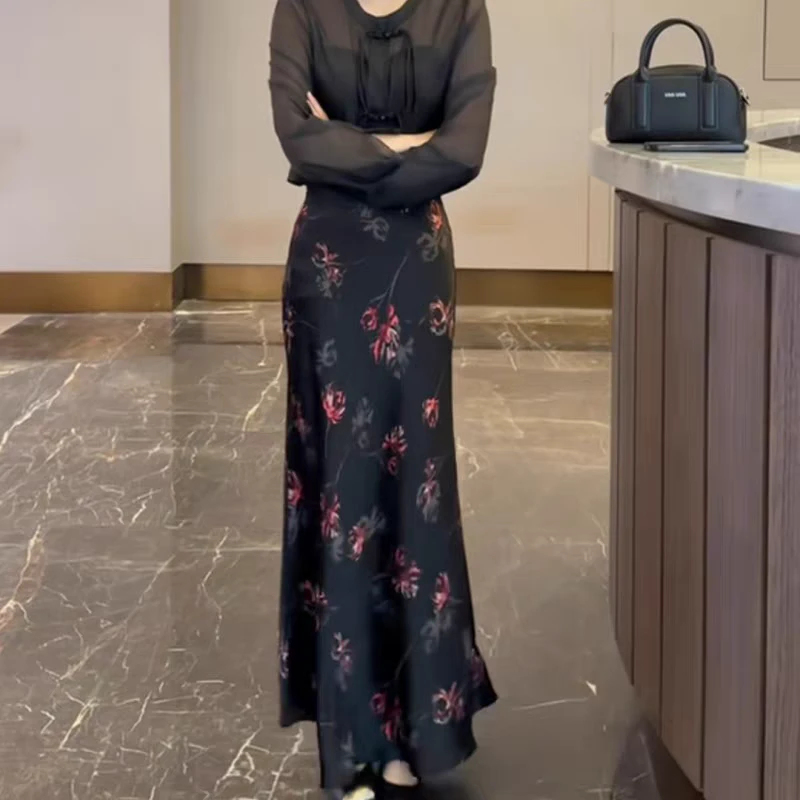 优雅设计感气质印花半身裙女2025夏季新款时尚高腰显瘦百搭长裙子