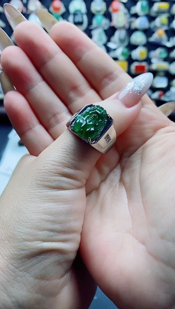 未镶嵌戒指翡翠海**高天然翡翠A货男戒