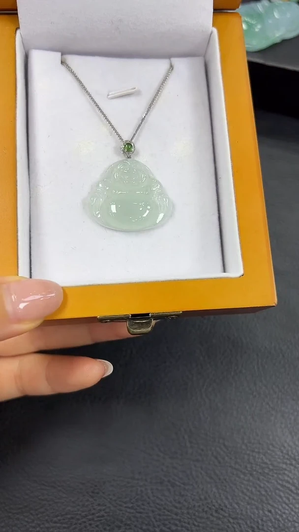 翡翠挂件18K金镶嵌佛公 不含链