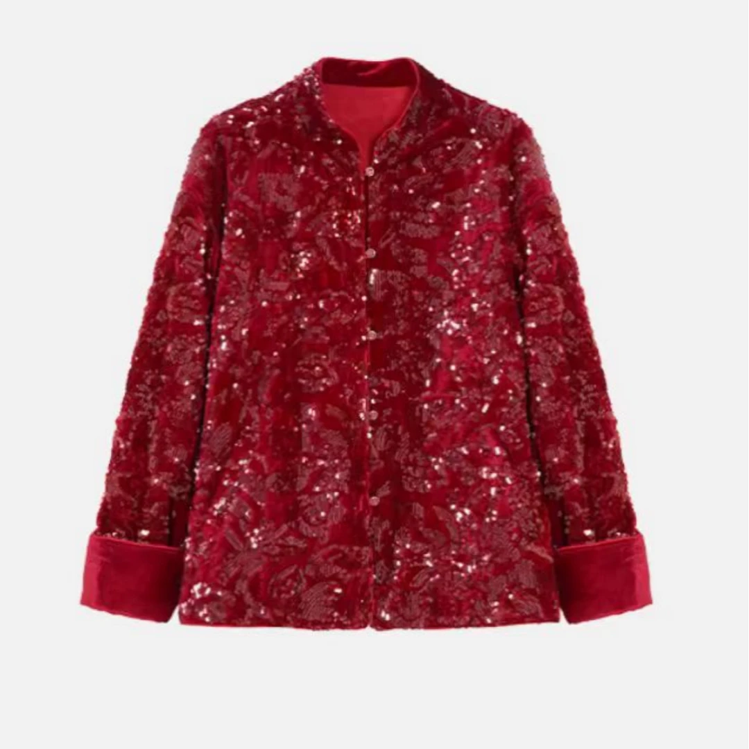 WT2859时尚红色亮片棉服外套