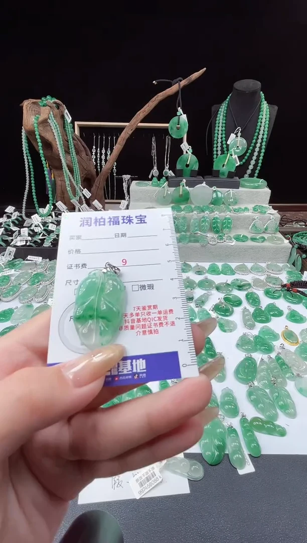 吊坠(赠链)银S925镶嵌石英质玉（非洲翠）23.188叶子