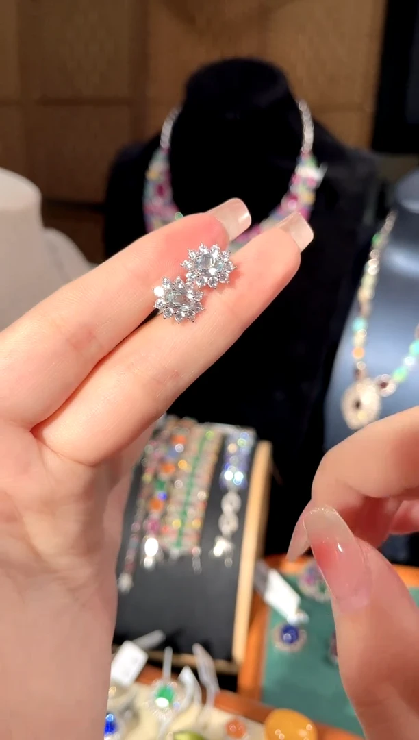 海蓝宝石耳坠银S925镶嵌耳饰