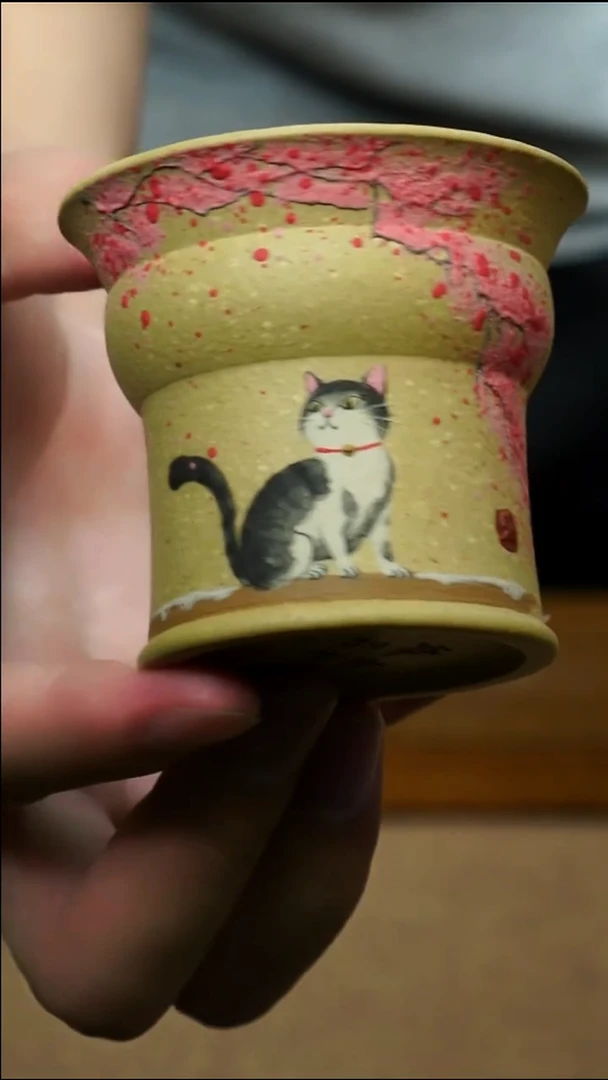 茶杯紫砂南柯记全手绘小喵杯