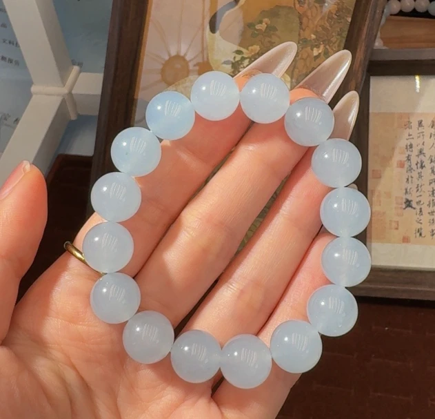 【海蓝宝素圈】海蓝宝素圈单圈水晶手串女士气质百搭小众手工