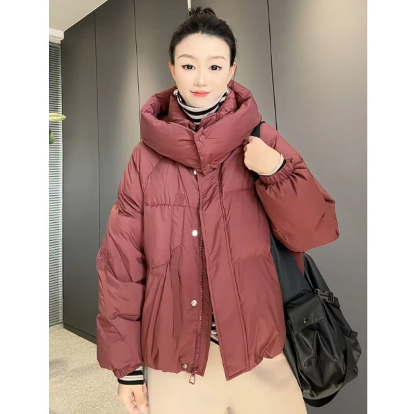 7179太谷休闲时尚简约大版百搭宽松连帽面包款口袋保暖羽绒服