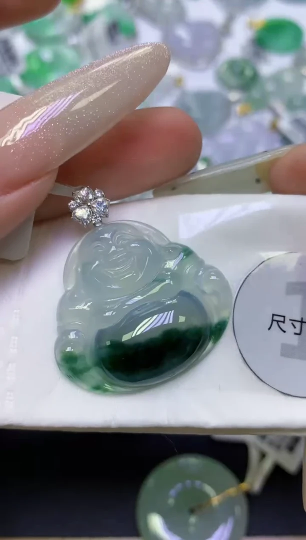 颈饰18K金镶嵌翡翠天然缅甸翡翠A货百元以上9元证书费自理