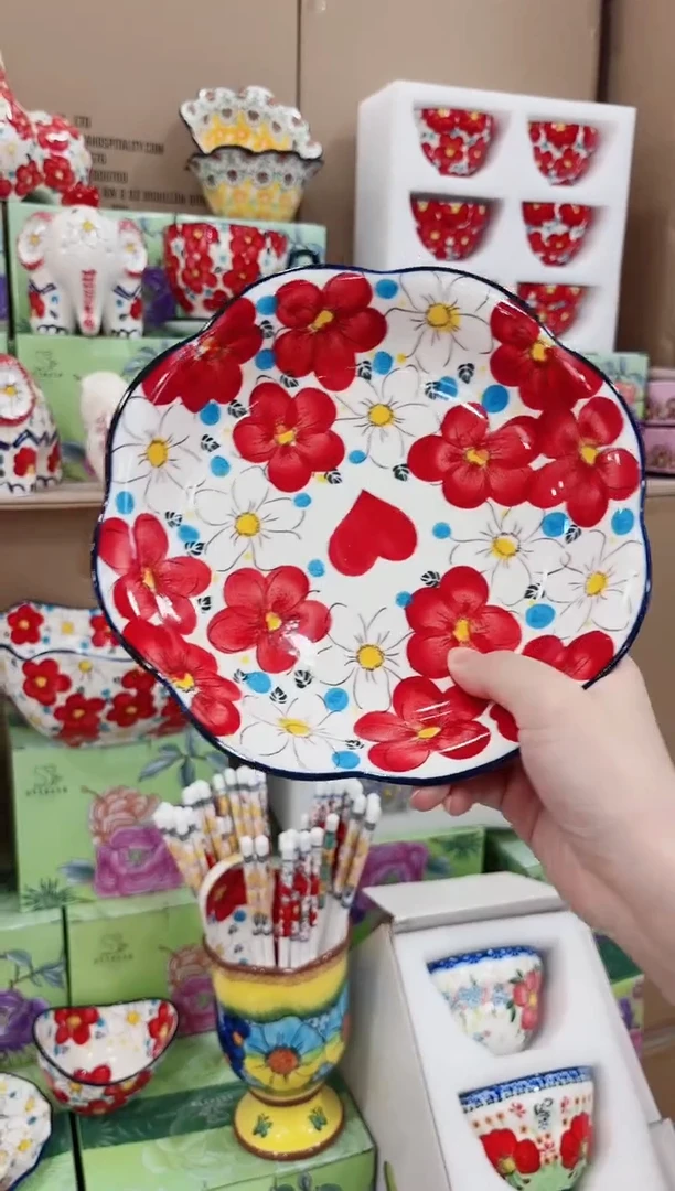 瓷花边深盘半夏嫣红-4个装