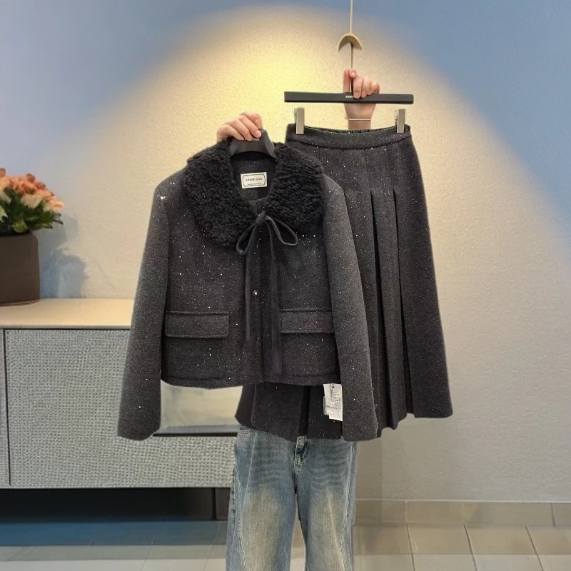 2025冬季新款时尚公主风小香风气质百搭洋气上衣长裙套装