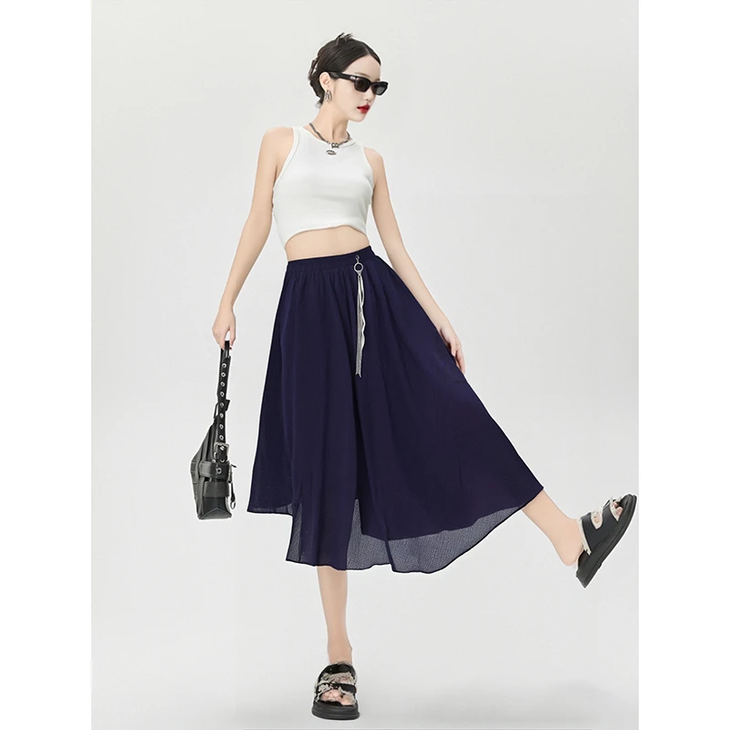 E8IB5268#慵懒随性风不规则褶皱夏季半身裙女中长款显瘦A字裙
