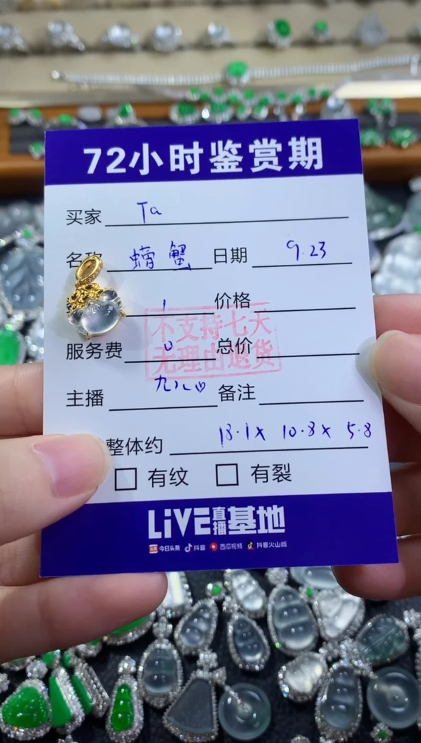颈饰18K金镶嵌翡翠T****a百搭扣螃蟹滴溜