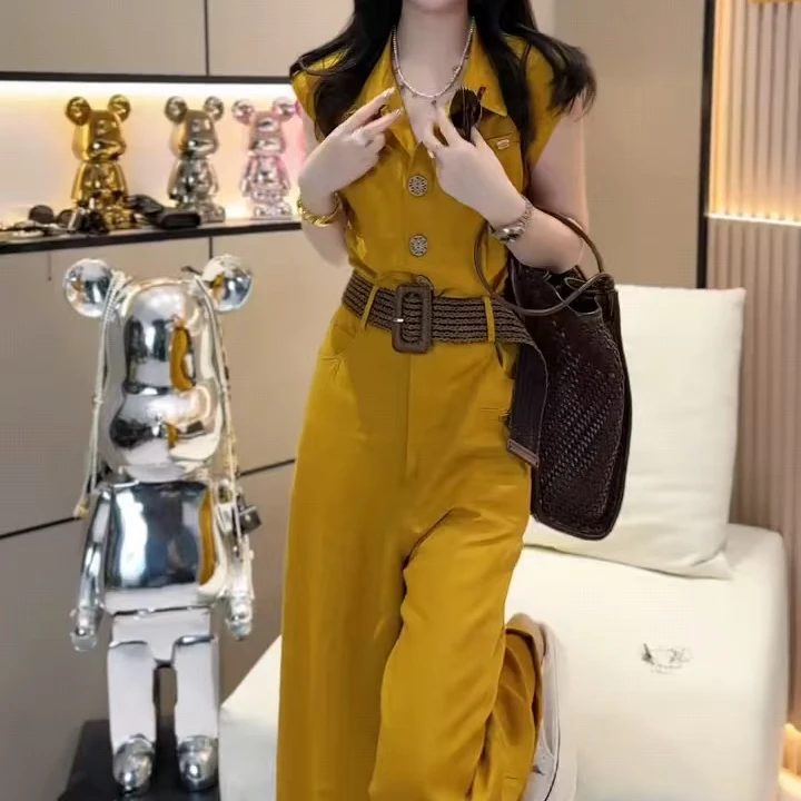 2025夏季新款时尚女气质显瘦洋气女装连体裤（含腰带）