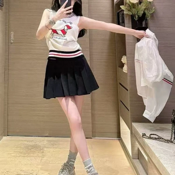 【R.S】TB刺绣狗狗薄款背心 学院风减龄百搭显瘦上衣