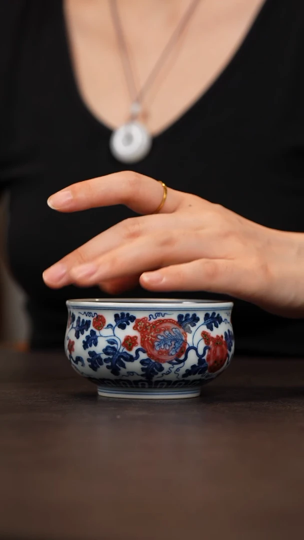 和然釉里红西瓜杯