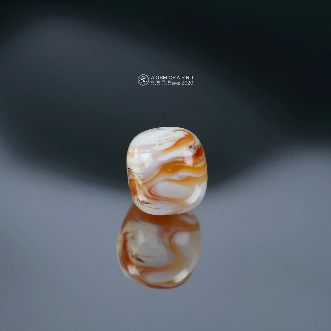 山和开物｜8.4mm金瓷白橘彩沁拉丝妖花老型文玩配饰 天然琥珀蜜蜡