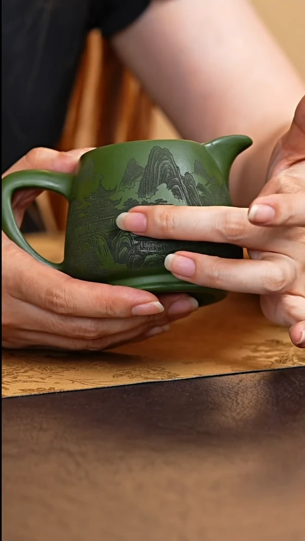 茶杯紫砂宜兴原矿紫砂溪山清远老墨绿泥公道杯