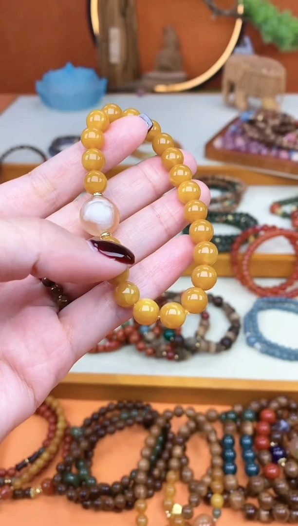 【闪购商品】蜜蜡手链未镶嵌单圈蜜蜡玛瑙手串