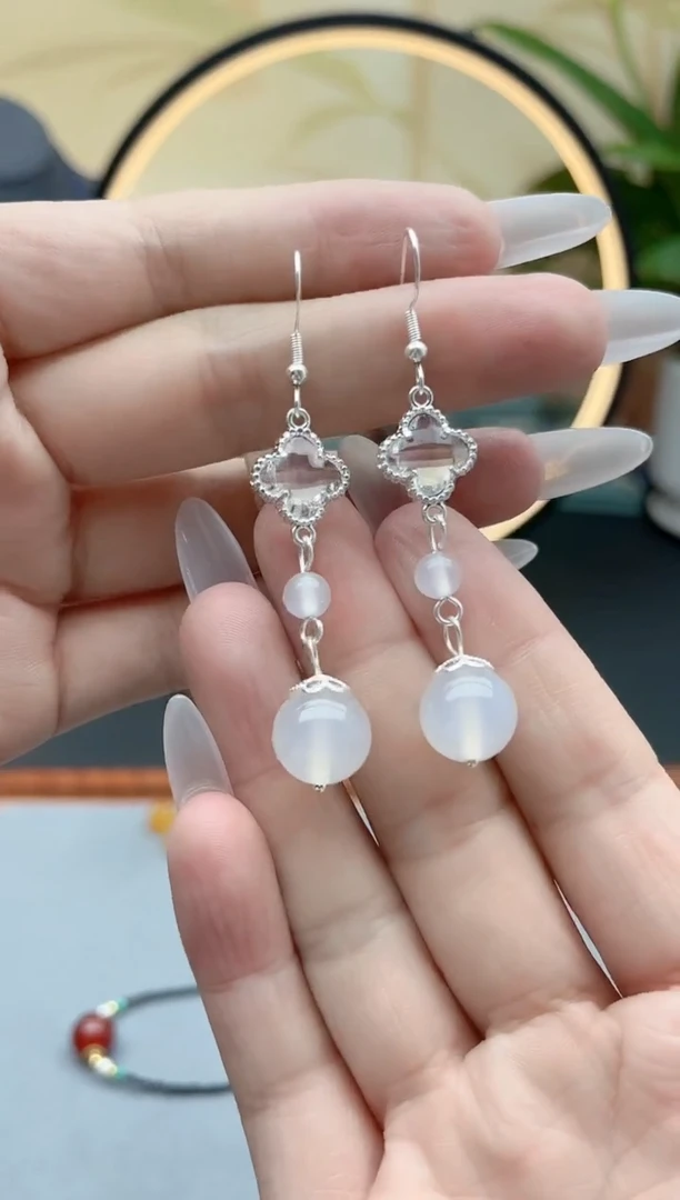 玛瑙/玉髓耳饰银S925镶嵌8896