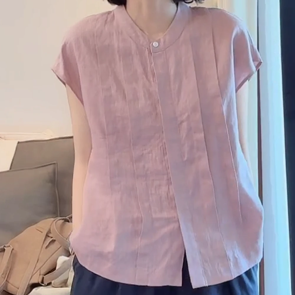 2025汉麻压褶纯色衬衫夏季新款时尚百搭C5344