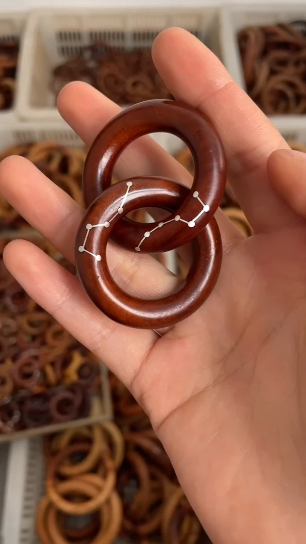 【闪购商品】木枣木老料子镶银六七星小乾坤圈