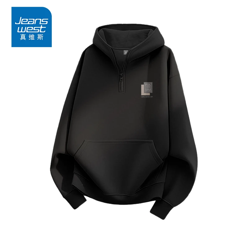 真维斯网红洋气炸街半拉链卫衣秋冬季加绒慵懒风宽松情侣时尚外套