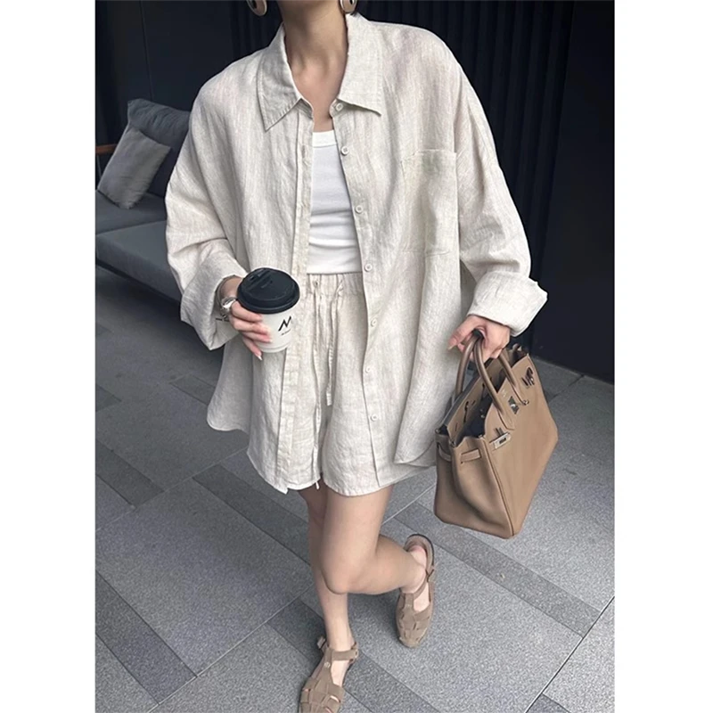 高级感衬衫洋气套装女2025年夏季新款时尚休闲长袖衬衣短裤两件套