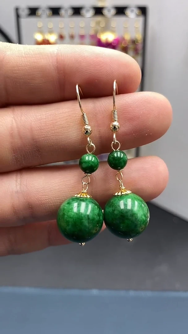 【闪购商品】翡翠耳饰银S925镀金镶嵌尺寸14mmQ4