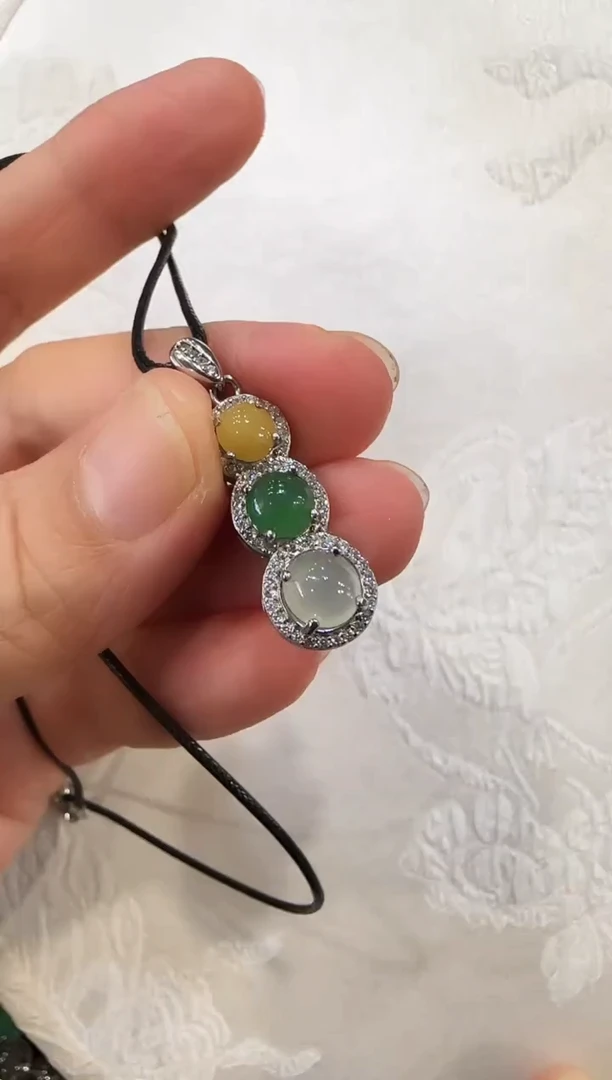 颈饰银S925镶嵌翡翠国风