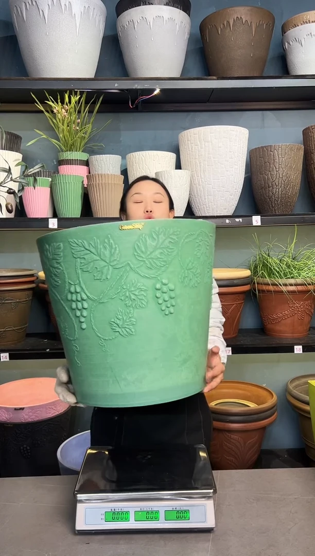 46*40.5/OD46/绿色大口径手工浮雕花盆